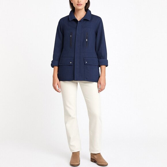 Lucky Brand Utility Jacket Blue 100% Cotton Zip Front Size M Chore Washed Canvas - Picture 1 of 7